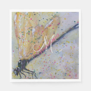 SERVIETTE EN PAPIER GOLDEN DRAGONFLY WINGS MONOGRAM PARTI