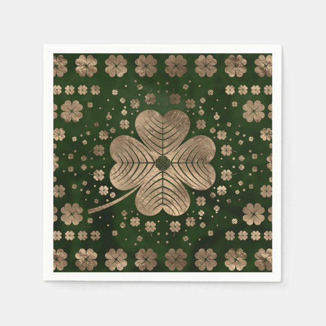 Serviette En Papier Golden Irish Shamrock four-leaf clover (Devant)