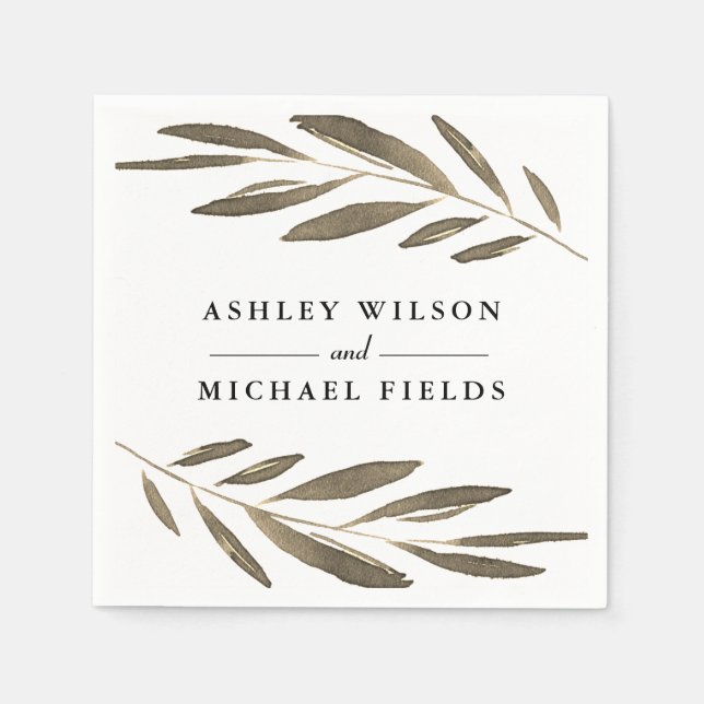Serviette En Papier Golden Leaf Moderne Fiançailles de mariage élégant (Devant)
