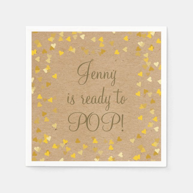 Serviette En Papier Golden Love Hearts Elle est prête à faire Baby sho (Devant)