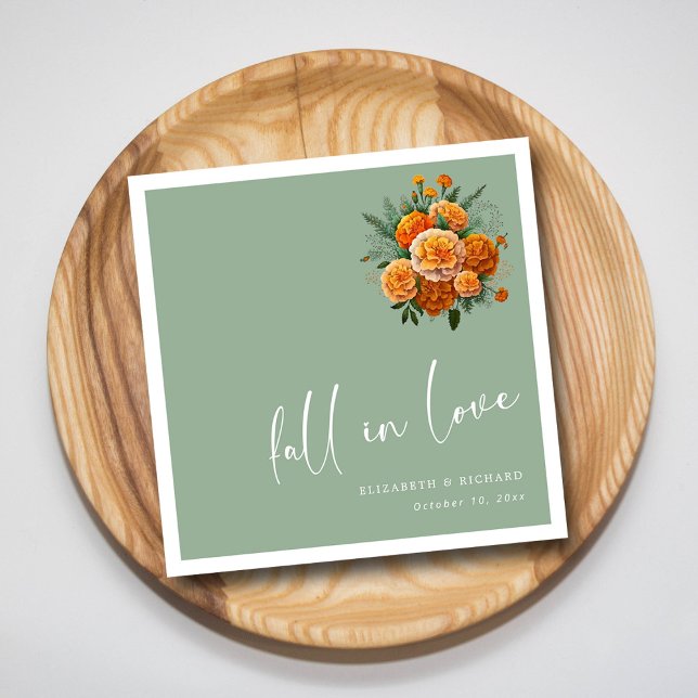 Serviette En Papier Golden Marigold Elégance : Mariage moderne Sage (Golden Marigold Elegance Modern Sage Wedding Napkins)