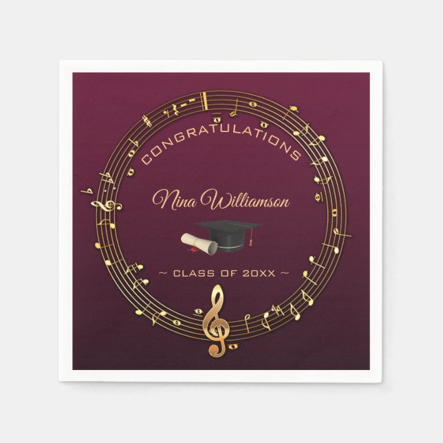 Serviette En Papier Golden Music Treble Clef Et Casquette (Devant)