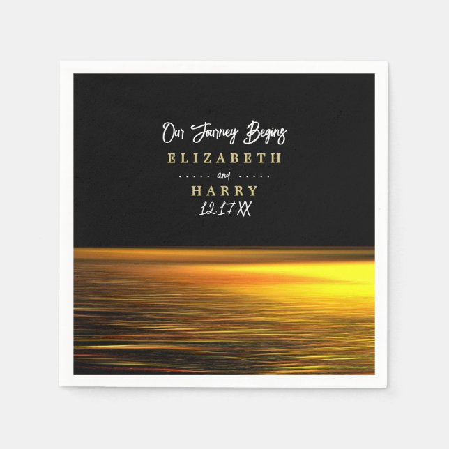 Serviette En Papier Golden Ocean, Elégant Mariage plage (Devant)