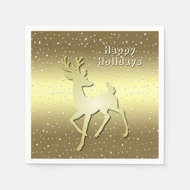 Serviette En Papier Golden Reindeer Snowy Holiday Napkin (Devant)