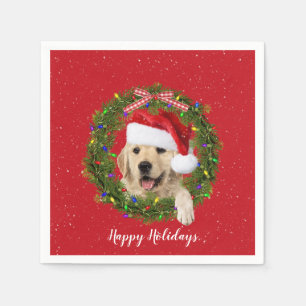 Serviette En Papier Golden Retrieve in holiday wreath