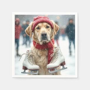 Serviette En Papier Golden Retriever Avec Patinage Sur Glace