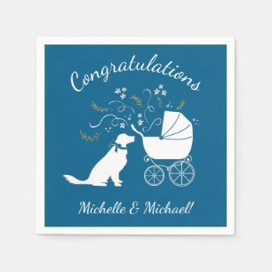 Serviette En Papier Golden Retriever Baby shower chien bleu garçon