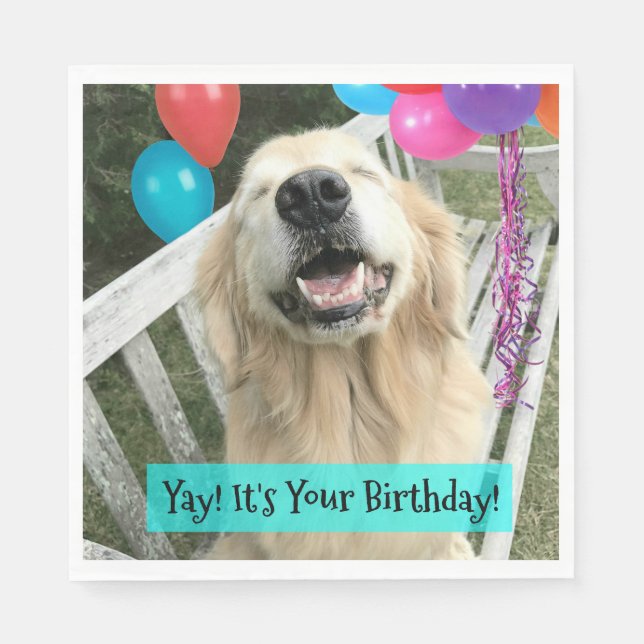 Serviette En Papier Golden Retriever Chien avec Ballons Anniversaire (Devant)