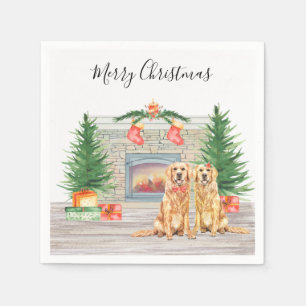 Serviette En Papier Golden Retriever Chien Noël Fête cheminée