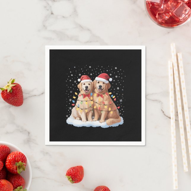 Serviette En Papier Golden Retriever Christmas Santa Hat Reindeer  (En situation)