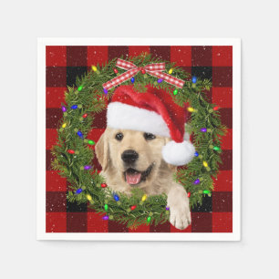 Serviette En Papier Golden Retriever dans la couronne de Noël
