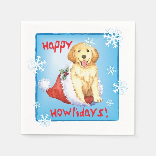 Serviette En Papier Golden Retriever de Noël (Devant)