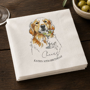 Serviette En Papier Golden Retriever dessiné à la main Cocktail de Dir