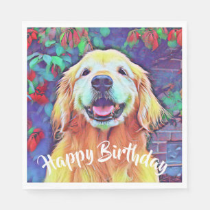 Serviette En Papier Golden Retriever Dog in Vibrant Colours Anniversai