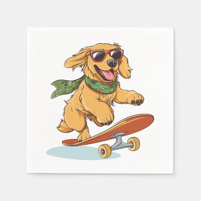 Serviette En Papier Golden Retriever Dog Skateboarding (Devant)