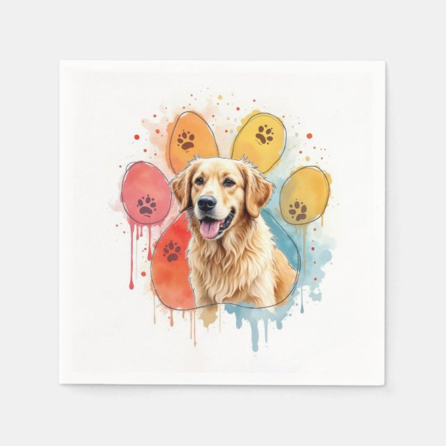 Serviette En Papier Golden Retriever en Empreinte de patte aquarelle (Devant)