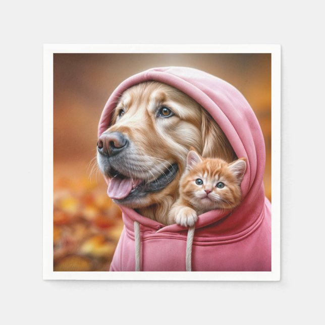 Serviette En Papier Golden Retriever et Kitten en Sweat - shirt à capu (Devant)