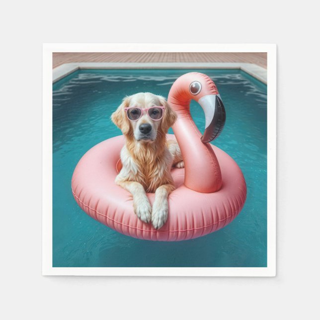 Serviette En Papier Golden Retriever In Flamingo Pool toy (Devant)