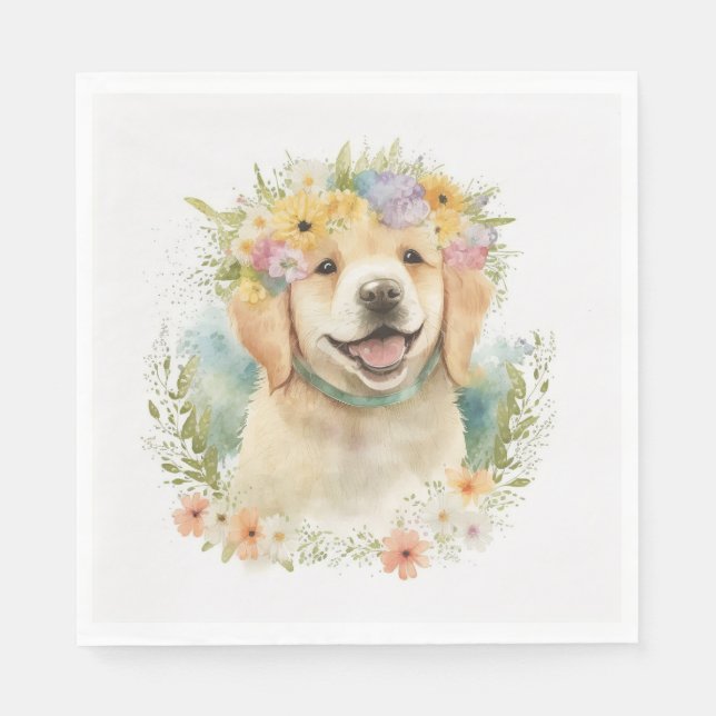 Serviette En Papier Golden Retriever in Laurel Wreath (Devant)