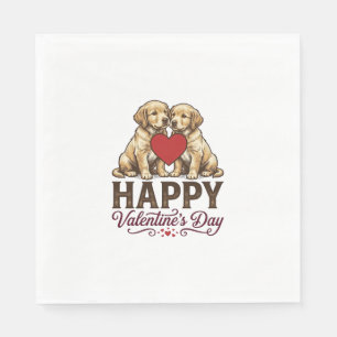 Serviette En Papier Golden Retriever Joyeuse Saint-Valentin