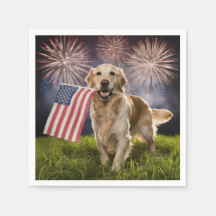 Serviette En Papier Golden Retriever patriotique