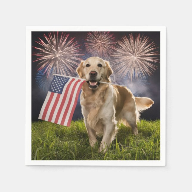 Serviette En Papier Golden Retriever patriotique (Devant)