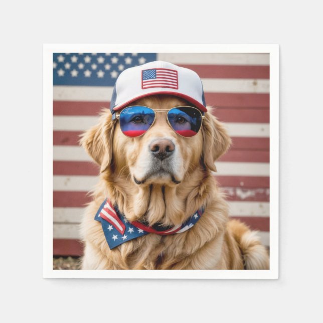 Serviette En Papier Golden Retriever patriotique américain (Devant)