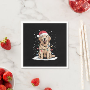 Serviette En Papier Golden Retriever Père Noël Noël Arbre Lumières Noë