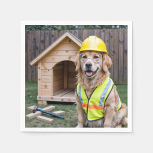 Serviette En Papier Golden Retriever portant un Casquette et un gilet 