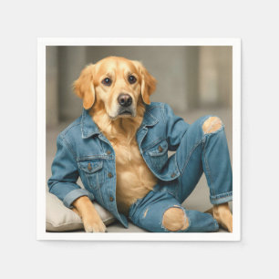 Serviette En Papier Golden Retriever Poster En Jeans Bleus