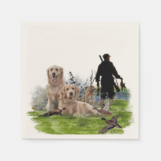 Serviette En Papier Golden Retrievers - Excellents chiens de chasse (Devant)