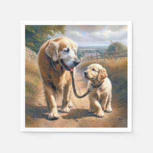 Serviette En Papier Golden Retrievers marchant sur une route de campag