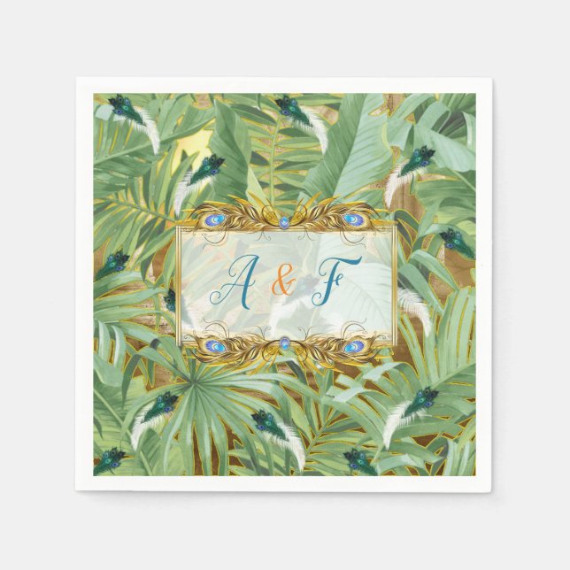 Serviette En Papier Golden Royal Peacock Feathers (Devant)