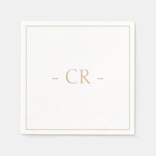 Serviette En Papier Golden Taupe & White Couple Initiales Monogramme