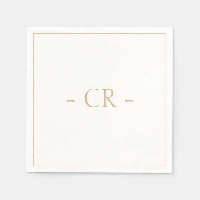 Serviette En Papier Golden Taupe & White Couple Initiales Monogramme (Devant)