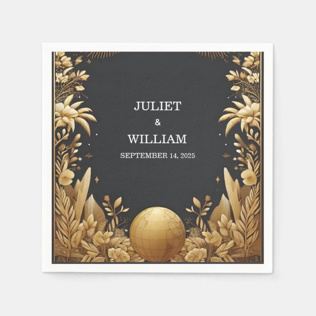 Serviette En Papier Golden Ticket Passport Embarquement Mariage de Pas (Devant)