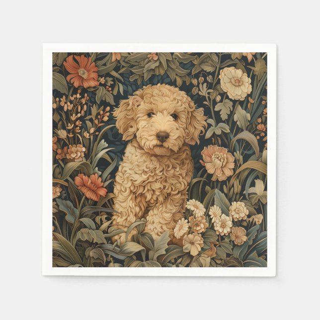 Serviette En Papier Goldendoodle Chiot dans William Morris Style Garde (Devant)