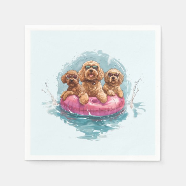 Serviette En Papier Goldendoodle Dogs Summer Pineappy Pool Flotte (Devant)