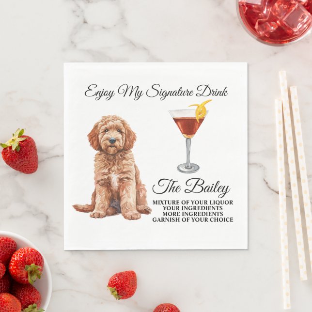 Serviette En Papier Goldendoodle Mariage Signature Boire serviettes (En situation)