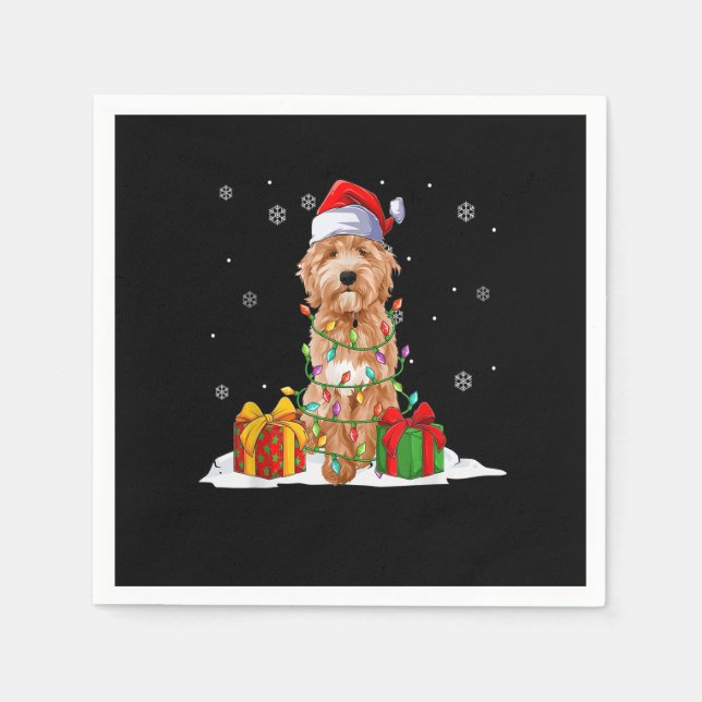 Serviette En Papier Goldendoodle Père Noël Christmas Tree Lumières Noë (Devant)