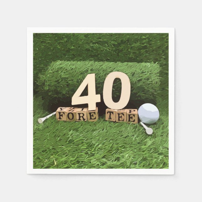 Serviette En Papier Golf 40e anniversaire avec balle de golf et tee (Devant)