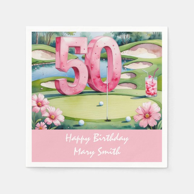 Serviette En Papier Golf 50e anniversaire avec numéro pour femme golfe (Devant)