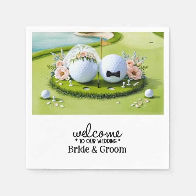 Serviette En Papier Golf ball Mariée & Salle Bienvenue à notre Mariage (Devant)