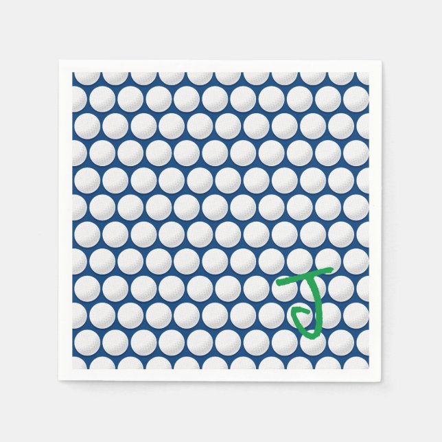 Serviette En Papier Golf Balls INITIAL Bleu Blanc Vert Vert Moderne Go (Devant)