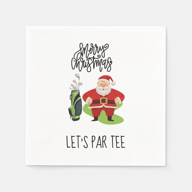 Serviette En Papier Golf Christmas Let’s Par tee avec le Père Noël (Devant)