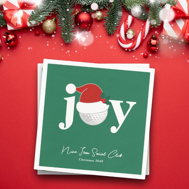 Serviette En Papier Golf Club Holiday Joy Typography Festive Green (Modern holiday napkin with a golf twist 🎄
Add your name, club, or event details)