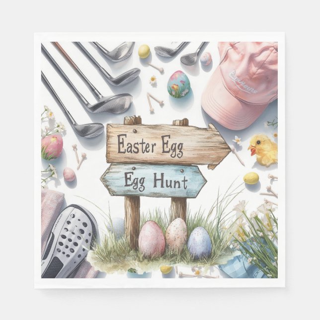 Serviette En Papier Golf Easter eggs balls and flower and equipment (Devant)