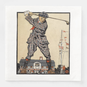 Serviette En Papier Golf Golfeur Vintage Antique Golf