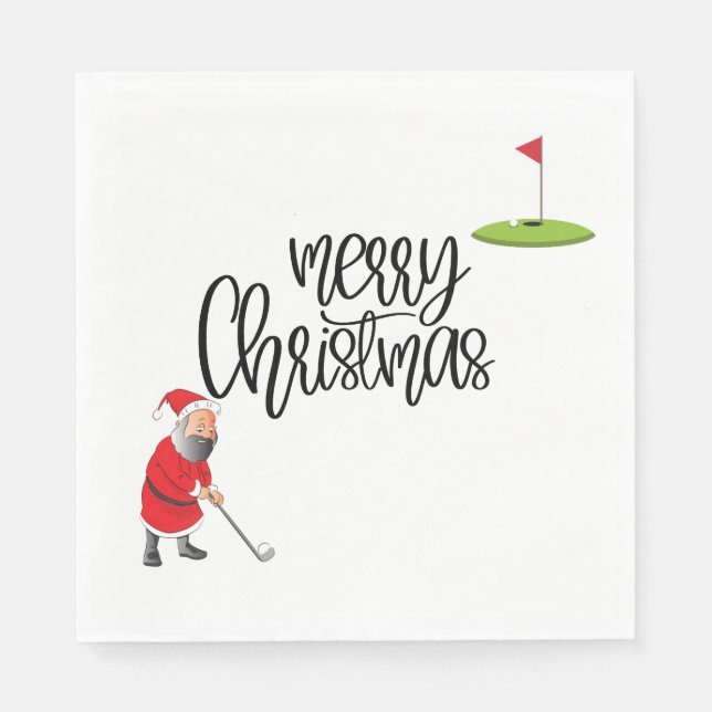 Serviette En Papier Golf Joyeux Noël avec le Père Noël et drapeau (Devant)