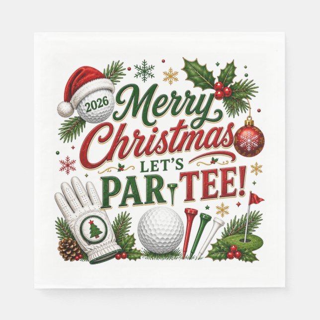 Serviette En Papier Golf Let's Par-Tee Golf Thème de Noël  (Devant)